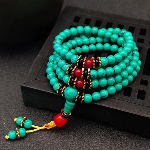 Bracelet Turquoise Vert Naturel Sculpté À La Main, 6 Mm, 108 Perles, Bijoux Boutique De Mode, Bracelets Pour Hommes Et Femmes