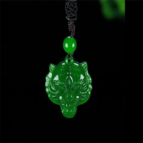 Collier En Jaspe Hétian Sculpté À La Main, Pendentif Tête De Tigre Du Zodiaque Vert Épinard, Bijoux À La Mode, Cadeaux De Chance Pour Hommes Et Femmes, Offre Spéciale