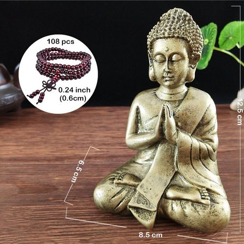 Statue De Bouddha Couleur Bronze Avec Collier, Ornement En Résine Feng Shui, Méditation, Sculpture De Bouddha, Décoration De Jardin Pour La Maison, Cadeau