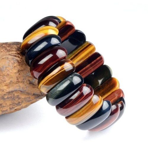 Bracelet En Pierre D'oeil De Tigre Naturelle, Élastique, Breloque, Bijoux, Accessoires De Mode, Sculpté À La Main, Amulette, Cadeau De Chance Pour Homme Et Femme, 1 Pièce