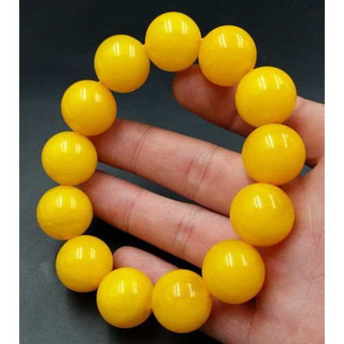 Bracelet Élastique En Ambre Naturel De La Baltique Pour Hommes, 20mm, En Cire D'abeille Jaune, Vieux Miel Ambre Rond/Baril