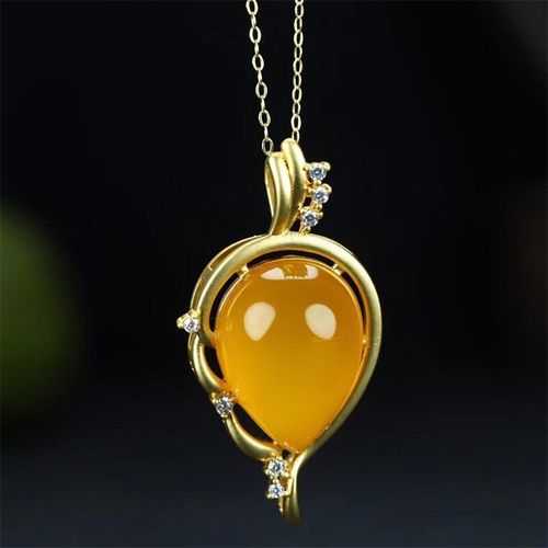 Pendentif En Cuivre Naturel Sculpté À La Main 24k, Calcédoine Jaune Radis, Collier, Bijoux À La Mode, Cadeaux De Chance Pour Hommes Et Femmes, Offre Spéciale