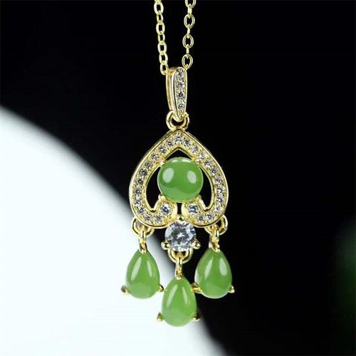 Collier En Jade Naturel Sculpté À La Main Incrusté De Gufajin Jaspe En Argent 925, Pendentif, Bijoux À La Mode, Cadeaux De Chance Pour Hommes Et Femmes, Offre Spéciale