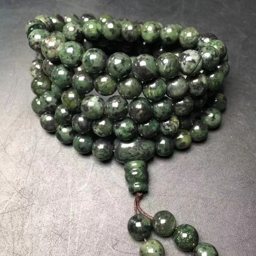 Bracelet En Jade Vert Foncé Pour Homme Et Femme, Pierre Élastique, Perlé, Bouddha, 108 Pièces