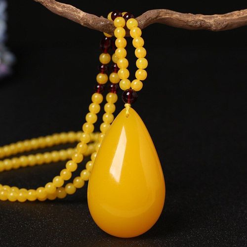 Collier Avec Pendentif En Ambre De La Baltique Naturelle Pour Homme Et Femme, Chaîne De Pull En Cire D'abeille Jaune, Amulette, Cadeaux À La Mode, Bijoux À Breloques