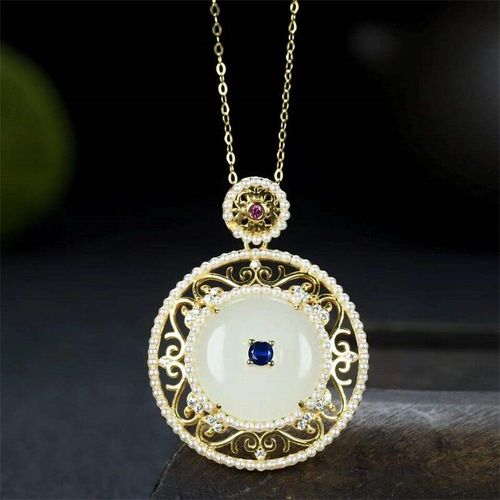 Collier En Jade Naturel Sculpté À La Main, Incrustation En Argent Blanc, Pendentif Boucle À Bouton, Bijoux À La Mode, Cadeaux Porte-Bonheur Pour Hommes Et Femmes, Offre Spéciale