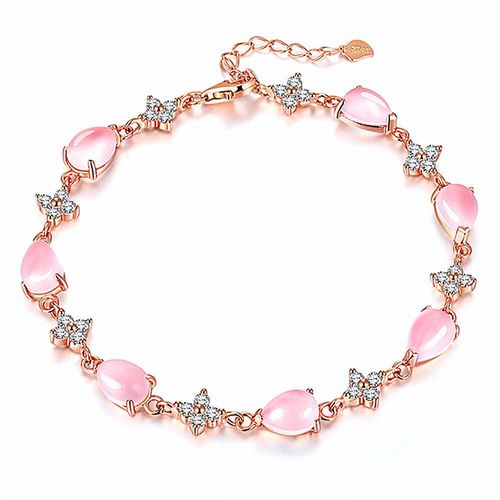 Bracelets En Forme De Trèfle Rose Pour Femmes Et Filles, Bijoux En Cristal, Zircon, Strass, Chaîne, Couleur Or Rose, À La Mode, Cadeaux