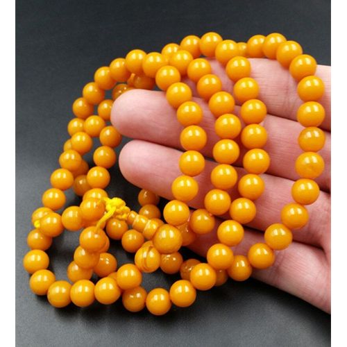 Bracelet Mala En Ambre Naturel De La Baltique Pour Femmes, 108 Perles, Élastique, Chaîne De Pull, Vraie Cire De Miel, Amulette
