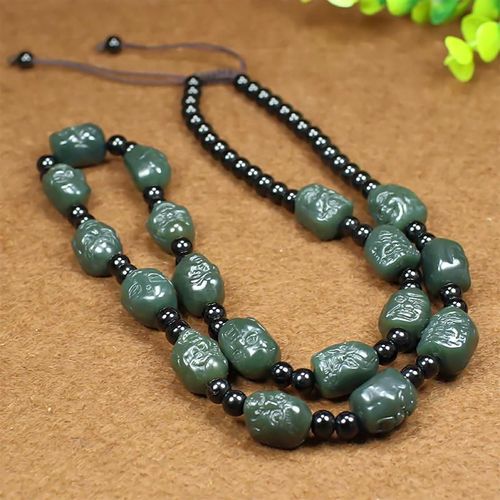 Collier Tête De Bouddha En Jade Vert Naturel Pour Homme Et Femme, Bijou En Pierre De Jades, Certifié Xinjiang Hetian, Idée Cadeau Amulette
