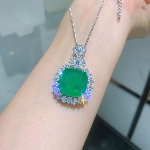 Collier Paraiba En Argent Sterling 2021 Pour Femmes, Pendentif En Pierre Précieuse Émeraude, Tourmaline, Diamant De Laboratoire, Pour Fête De Mariage, Vintage, Tendance 925