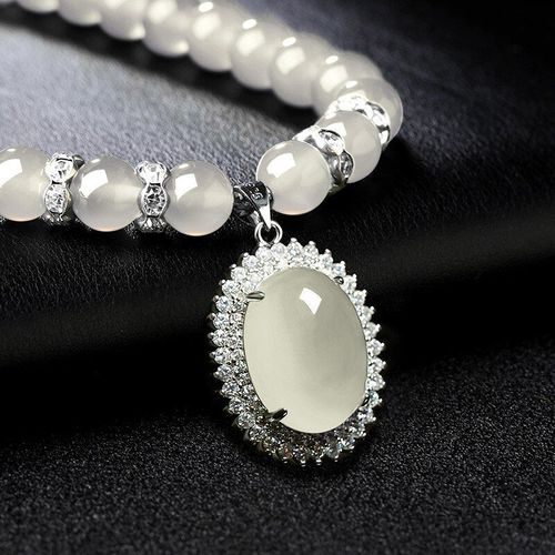 Pendentif En Pierre De Jades Naturelle Perlée Pour Femmes, Bijoux Fins Ovales, Calcédoine Glacée, Colliers Ras De Cou, Cadeaux Pour Dames