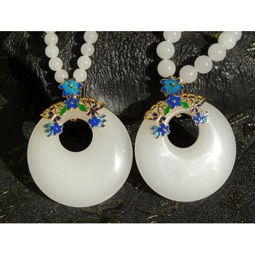 Collier Avec Pendentif En Jade Blanc Naturel, Pour Femmes Et Hommes, Chaîne De Pull, Amulette En Jades Donut, Breloques À La Mode, Bijoux Cadeaux