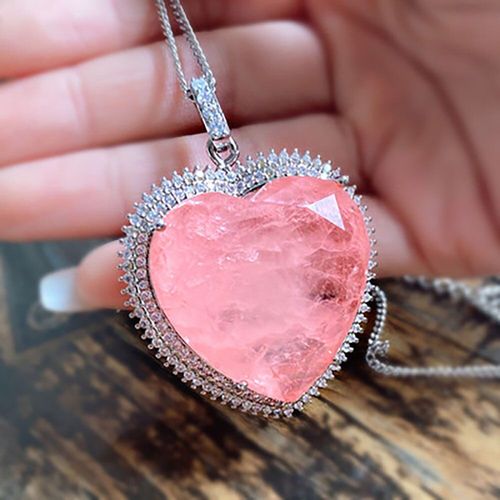 Collier Avec Pendentif En Forme De C¿Ur Pour Femme, 32x32mm, Cristal Rose Tourmaline, Moissanite, Bijou Fin, Cadeau D'anniversaire, 2021