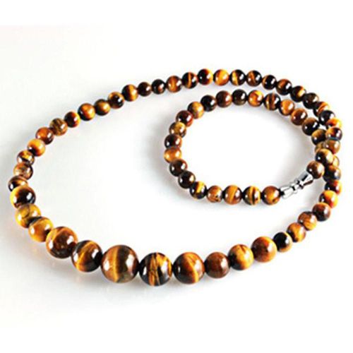 Collier À Maillons De Perles Rondes En Pierre D'oeil De Tigre, Accessoires De Charme À La Mode, Amulette Porte-Bonheur Sculptée À La Main, Cadeaux Pour Femmes Et Hommes