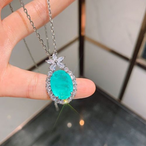 Collier Et Boucles D'oreilles En Argent Sterling 925, Aigue-Marine, Paraiba, Tourmaline, Diamant De Laboratoire, Pendentif, Bijoux Fins De Mariage Pour Femmes