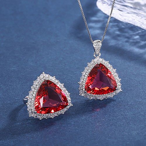 Parure De Bijoux De Mariage En Argent Sterling 925, 17x17mm, Pierres Précieuses Rubis, Pendentif, Collier, Bagues Pour Femmes, Diamant À Haute Teneur En Carbone, Cadeau