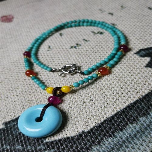 Collier En Porcelaine Turquoise Naturelle Sculptée À La Main, Pendentif À Boucle Tangan, Bijoux À La Mode Pour Hommes Et Femmes, Cadeaux Porte-Bonheur, Offre Spéciale