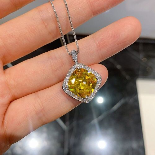 Ensemble De Bijoux De Mariage Pour Femmes, Boucles D'oreilles En Topaze Jaune, Pendentif, Collier Vintage En Argent Sterling 925, Diamant