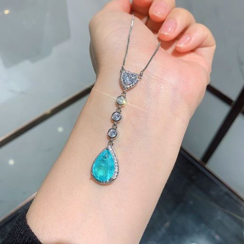 Ensemble De Bijoux De Mariage Pour Femmes, Vintage, Goutte D'eau, Paraiba, Tourmaline, Boucles D'oreilles/Collier En Argent Sterling 925, Pierres Précieuses