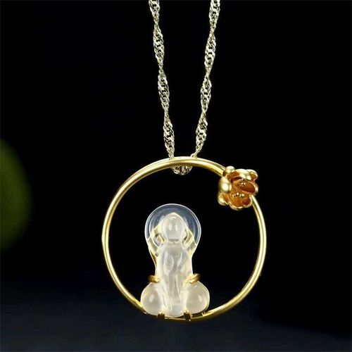 Collier En Jade Naturel Sculpté À La Main, Couleur Or 24k, Pendentif, Bijoux À La Mode, Cadeaux Porte-Bonheur Pour Hommes Et Femmes, Offre Spéciale