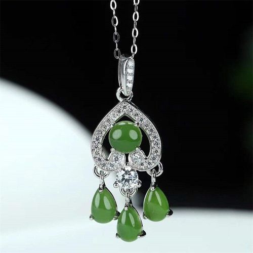 Collier En Jade Naturel Sculpté À La Main Incrusté De Gufajin Jaspe En Argent 925, Pendentif, Bijoux À La Mode, Cadeaux De Chance Pour Hommes Et Femmes, Offre Spéciale