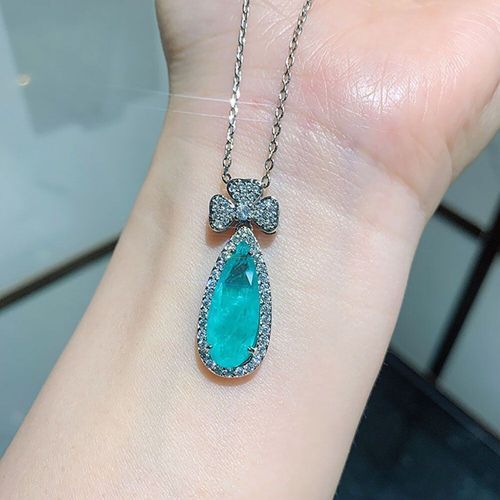 Collier Et Boucles D'oreilles En Argent Sterling 2021, Goutte D'eau, Paraiba, Tourmaline, Émeraude, Pendentif, Ensemble De Bijoux De Mariage Pour Femmes, Nouvelle Collection 925