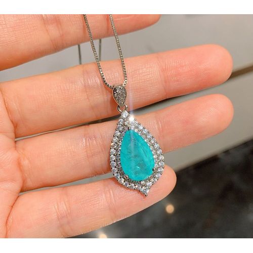 Parure De Bijoux De Mariage En Argent Sterling 925, Paraiba, Tourmaline, Pierre Bleue, Aigue-Marine, Diamants De Laboratoire, Pour Femmes, Pendentif, Collier, Boucles D'oreilles