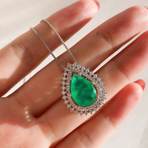 Parure De Bijoux De Mariage En Argent Sterling 925, Ensemble De Bijoux De Luxe Pour Femmes, Boucles D'oreilles Et Collier Pendentif En Diamants Émeraude De Laboratoire Créés 10x14mm