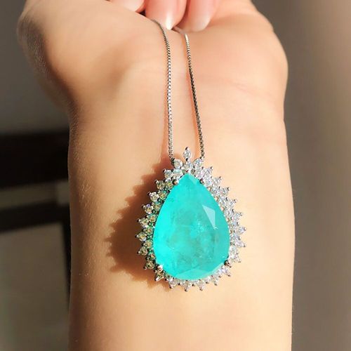 Collier Avec Pendentif Romantique En Argent Sterling 925, Paraiba, Tourmaline, Émeraude, Chaînes De Diamant De Laboratoire, Bijoux Fins, Cadeau Pour Femmes