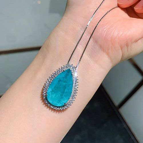 Ensemble De Bijoux De Mariage, Bijoux De Luxe, Pierre Tourmaline Bleue, Aigue-Marine, Diamant, Ailes D'ange, Boucles D'oreilles, Collier Pendentif Pour Femmes