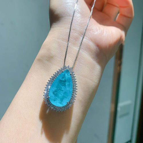 Collier Et Boucles D'oreilles En Argent Sterling 925, Paraiba Tourmaline, Pierres Précieuses De Laboratoire, Pendentif En Diamant, Ensemble De Bijoux Fins De Mariage Pour Femmes