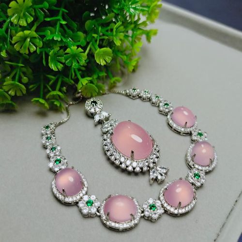 Ensemble De Bijoux En Pierre De Jades Chinois Pour Femmes, Pendentif En Calcédoine Rose, Bijoux À La Mode, Accessoires En Pierre De Jades Chinoise Véritable