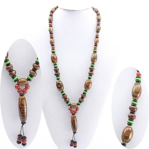 Collier En Agate Naturelle Sculpté À La Main, Pendentif En Perles Dzi Jaune À Trois Yeux, Bijoux À La Mode, Cadeaux Porte-Bonheur Pour Hommes Et Femmes, Offre Spéciale