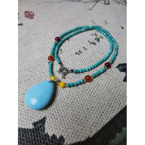 Collier En Porcelaine Turquoise Naturelle Sculptée À La Main, Pendentif Goutte D'eau Bleue, Bijoux À La Mode, Cadeaux Porte-Bonheur Pour Hommes Et Femmes, Offre Spéciale, 3