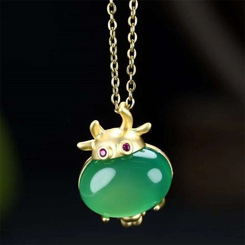 Collier En Argent 925 Naturel Sculpté À La Main Gufajin, Incrustation De Jade, Pendentif Du Zodiaque En B¿Uf, Bijoux À La Mode, Cadeaux Porte-Bonheur Pour Hommes Et Femmes, Offre Spéciale