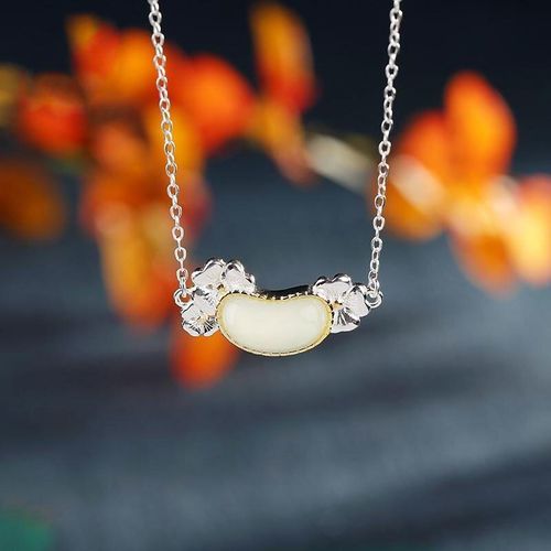 Collier En Argent Sterling S925 Incrusté De Jade Hétian Blanc, Pendentif Ovale, Prune, Vintage, Chaîne De Clavicule Pour Femmes