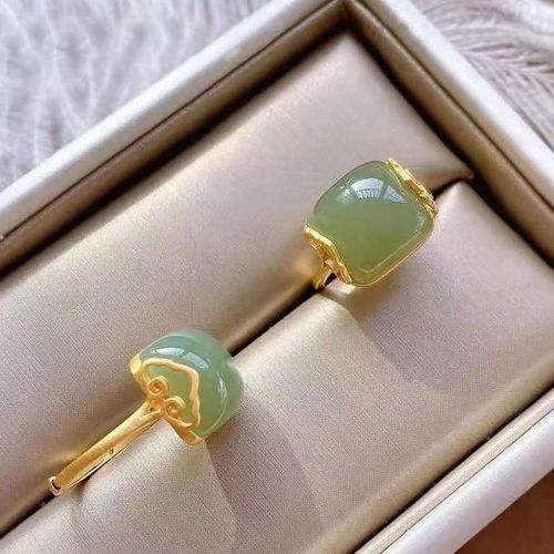 Bague En Jade Gris Naturel Pour Femmes, En Argent Sterling S925, Hetian Jade Xiangyun, Ouverte, Carrée, Dorée, Exquise