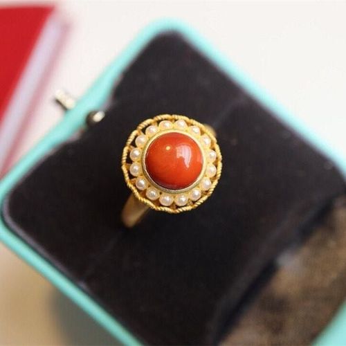 Bague En Agate Rouge Du Sud Pour Femme, Anneau Tournant En Platine Naturelle, En Argent Antique, Artisanat De Dorure, Anneau De Style Ancien, Rouge Du Nouvel An, S925