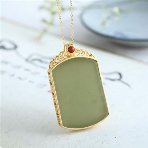 Collier En Jade Argenté Pour Femmes, Plaque Carrée, Pendentif Pour Chandail Suspendu, Ornements Polyvalents, Haut De Gamme