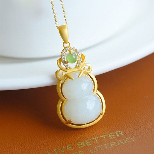 Pendentif Porte-Bonheur En Jade Pour Femmes, Gourde En Argent Incrusté, Collier En Jade Blanc, Fu Lu, Cadeau