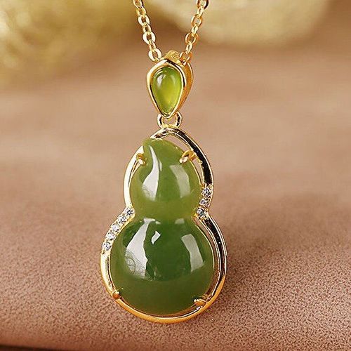 Pendentif En Jade Hotian Naturel, Incrusté D'or, Pour Femmes, Gourde De Jaspe
