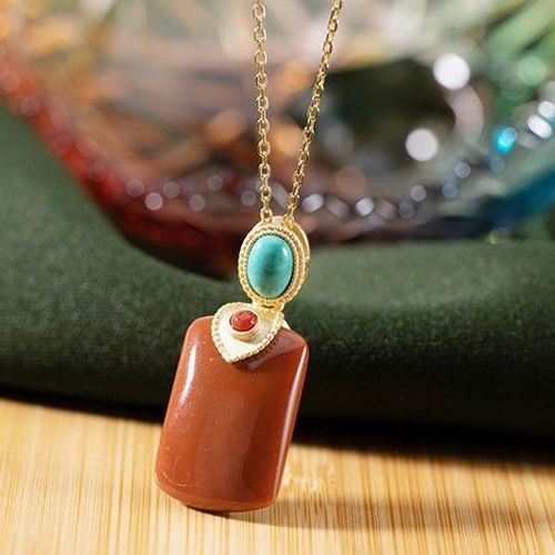 Collier Pendentif En Argent Sterling S925 En Agate Rouge Du Sud, Mode Simple, Jade Naturel, Plaqué Or, Argent Turquoise, Pour Femmes