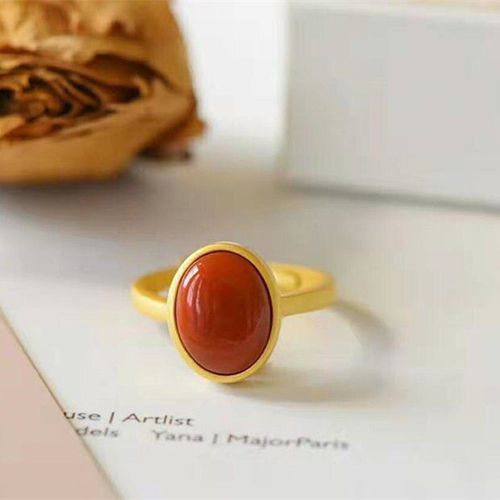 Bague En Argent Sterling S925 Incrustée D'agate Ovale, Anneau Rouge Du Sud Naturel Pour Femmes