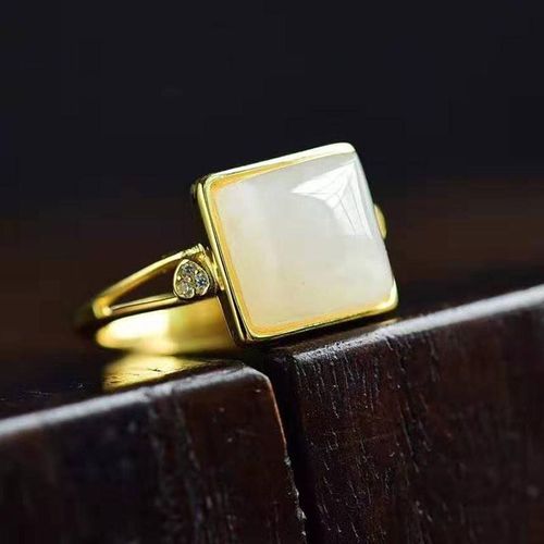 Bague En Jade Naturel Hetian, Petite Bague En Jade Blanc, Carrée, Rétro, Ouverture Simple, Réglable, En Argent Sterling S925