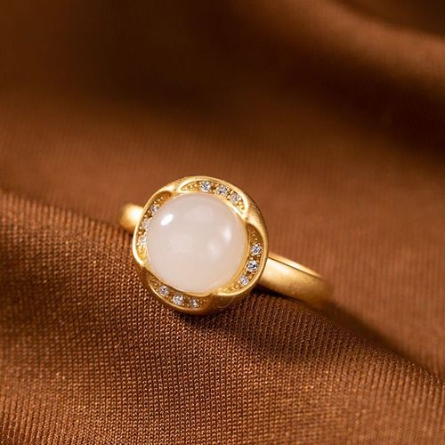 Bague En Argent Sterling S925, En Jade Hetian, Blanc, Gris, Or, Mode, Bourgeon De Personnalité Gracieuse