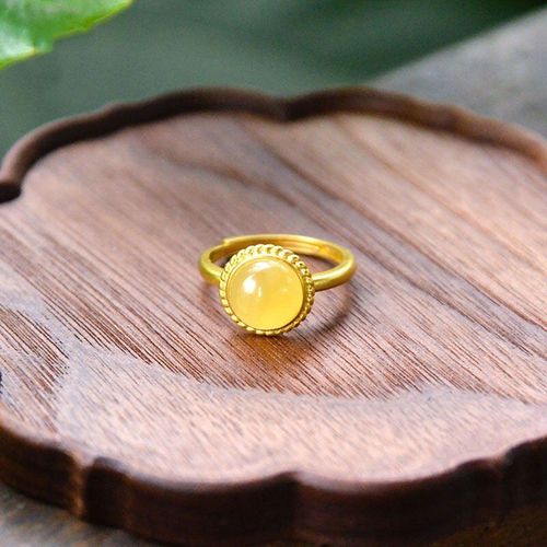Bague En Jade Hétian Naturel, En Cire D'abeille Brut, En Argent Sterling 925, Plaqué Or, Bague Ajustable, Vintage Simple Et Compact