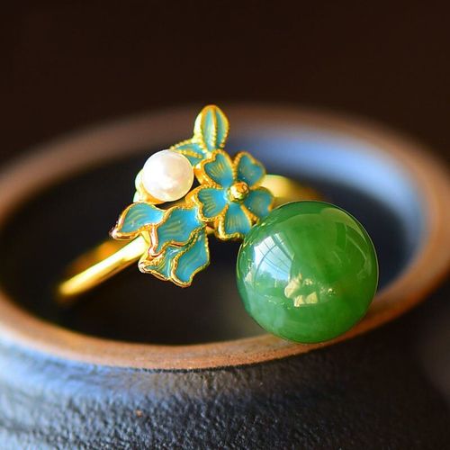 Bague En Jade Vert Hétian Naturel, Argent Sterling S925, Émail Doré Ancien Incrusté, Ornement Exquis Et Élégant