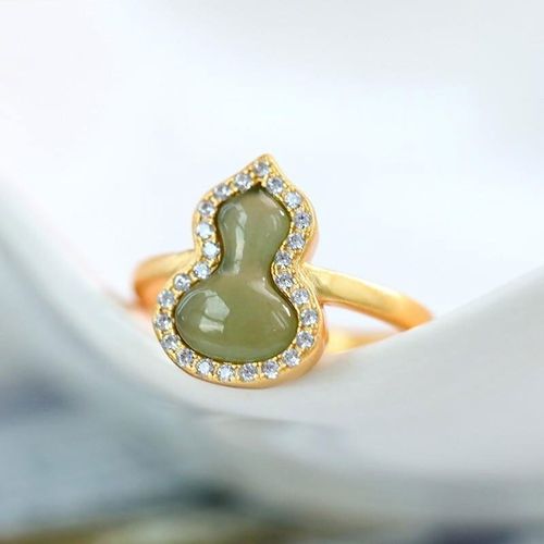 Bague De Gourde De Bon Augure De Style Chinois Classique, En Argent Sterling S925, Or Ancien Incrusté, Jade Gris Hetian Réglable