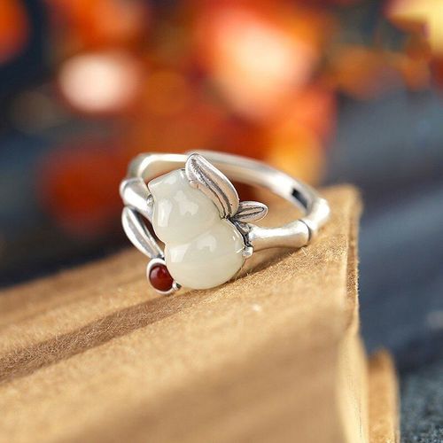 Gourde En Jade Naturel Hetian S925, Bague En Argent Sterling, Porte-Bonheur, Évite Le Mal Et Porte-Bonheur, Cadeau Paisible Et De Bon Augure