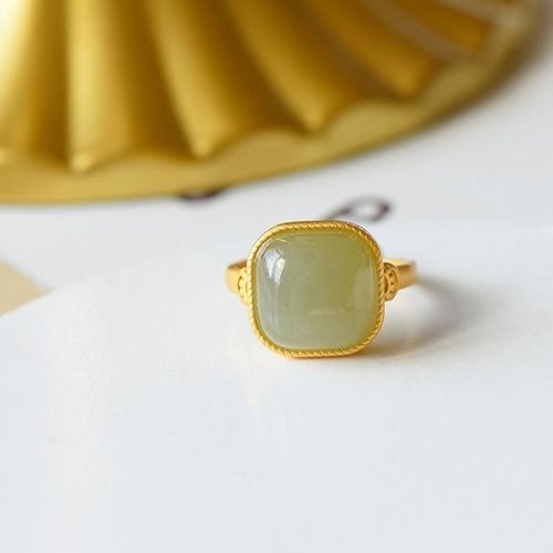 Bague En Jade Gris Hétian Naturel, Argent Sterling S925 Incrusté, Artisanat En Or Antique Simple À La Mode, Cadeau Durable De Conservation Des Couleurs